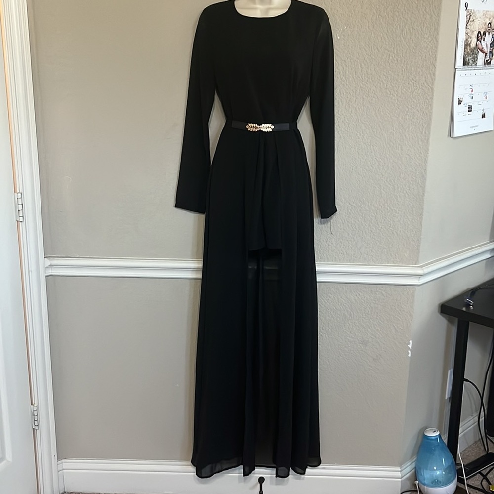 Dramatic sheer Romper with belt